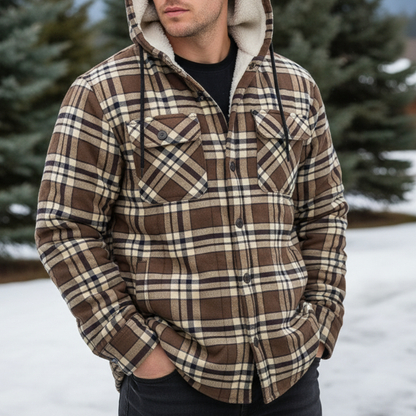 Men's Flannel Shirt Jacket - Sherpa Lined & Hooded - Snap Front