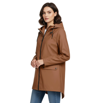 Women's Raincoat with Hood - Long Waterproof & Windproof - Lightweight