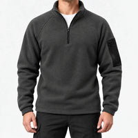 Half Zip Fleece Pullover - Men's Stand Collar Fleece - Sleeve Pocket
