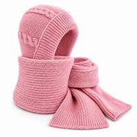Hat and Scarf Set - Plush Lined Knit Balaclava Hood - Matching Scarf