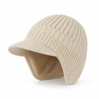 Beanie with Brim - Fleece Lined Winter Hat with Ear Flaps - Unisex