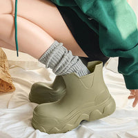 Women's Ankle Rain Boots - Slip-On Platform Sole - Easy to Rinse Clean