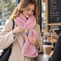 Faux Fur Scarf - Hidden Zipper Pocket - Pull-Through Scarf for Women & Men