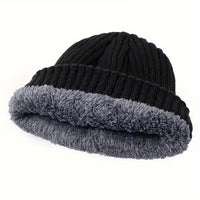 Mens Winter Hat - Plush Lined Knit Beanie - Norway Flag Embroidery
