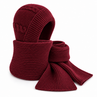 Hat and Scarf Set - Plush Lined Knit Balaclava Hood - Matching Scarf