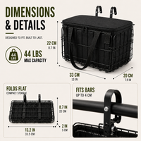 Bike Basket Front or Rear - Folding Wire Basket - Removable Carry Bag
