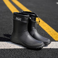 Rain Boots for Men & Women - Short Ankle Slip-On Wellies - Drawstring Top