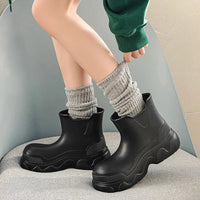 Women's Ankle Rain Boots - Slip-On Platform Sole - Easy to Rinse Clean