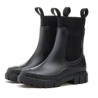 Women's Rain Boots - Chelsea Style with Knit Collar - Waterproof Platform Sole