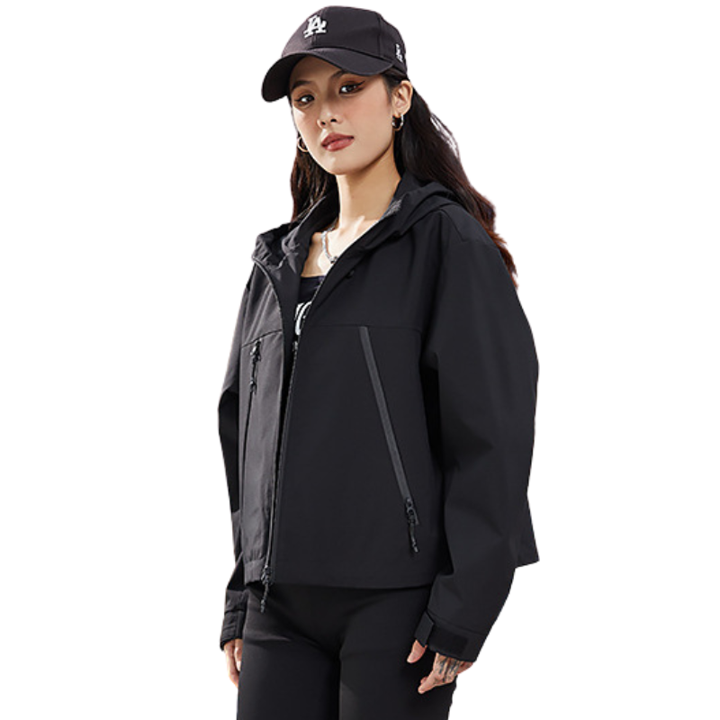 Women's Rain Jacket - Cropped Water-Repellent Shell - Adjustable Hem
