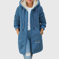 Women's Fleece Jacket with Hood - Soft Teddy Fleece - Two Pockets