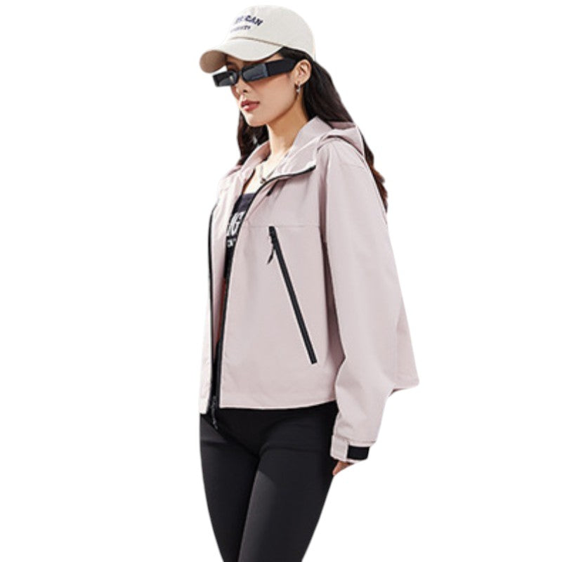 Women's Rain Jacket - Cropped Water-Repellent Shell - Adjustable Hem