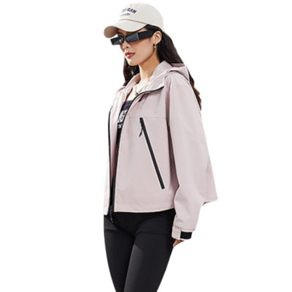 Women's Rain Jacket - Cropped Water-Repellent Shell - Adjustable Hem