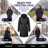 Women's Long Winter Coat - Waterproof & Windproof Down - Lightweight with Hood