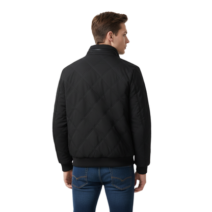 Men's Quilted Jacket - Plush Fleece Lining - Stand Collar