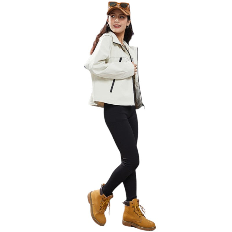 Women's Rain Jacket - Cropped Water-Repellent Shell - Adjustable Hem