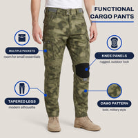 Army Pants for Men - Tapered Military Cargo Pants - Knee Pads & Camo
