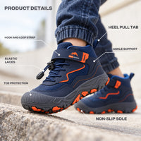 Kids Hiking Boots - Waterproof Mid Ankle Boots - Easy Hook-and-Loop