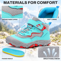 Kids Hiking Boots - Waterproof Mid Ankle Boots - Easy Hook-and-Loop