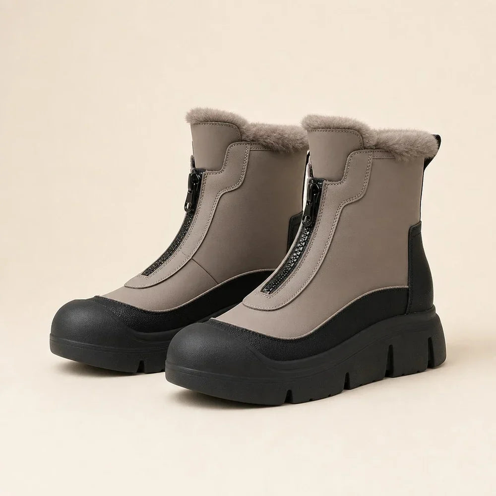 Womens Winter Boots - Plush Lined Front Zip Snow Boots - Lug Sole