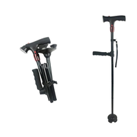Walking Cane with Light - Folding Quad Cane with Pivot Base - SOS Alarm