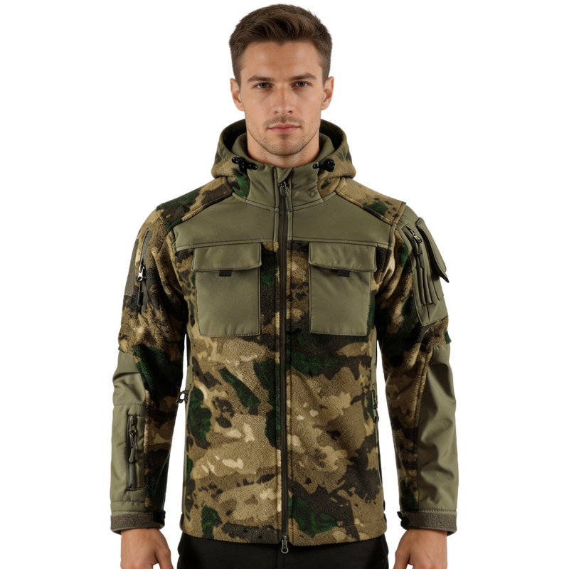 Men's Fleece Jacket - Hooded Tactical Softshell - Camo & Solid Colors