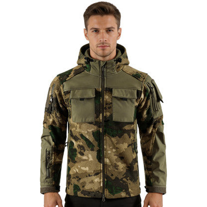 Men's Fleece Jacket - Hooded Tactical Softshell - Camo & Solid Colors