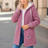 Women's Fleece Jacket with Hood - Soft Teddy Fleece - Two Pockets