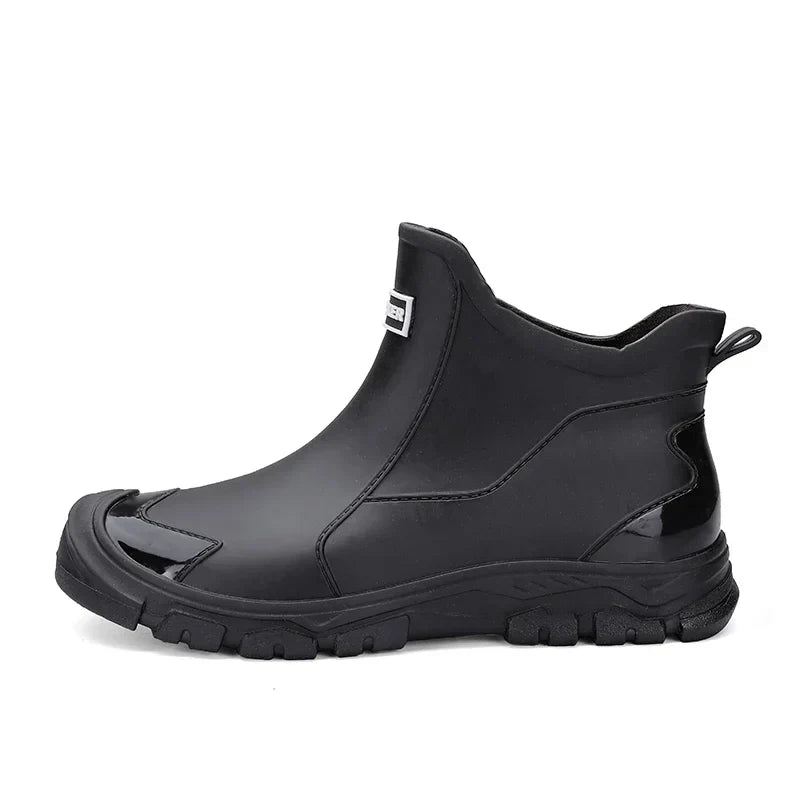 Men's Rubber Rain Boots - Waterproof Ankle Height - Easy Slip-On