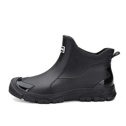 Men's Rubber Rain Boots - Waterproof Ankle Height - Easy Slip-On