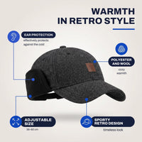 Men's Winter Cap - Baseball Cap with Ear Flaps - Wool Blend
