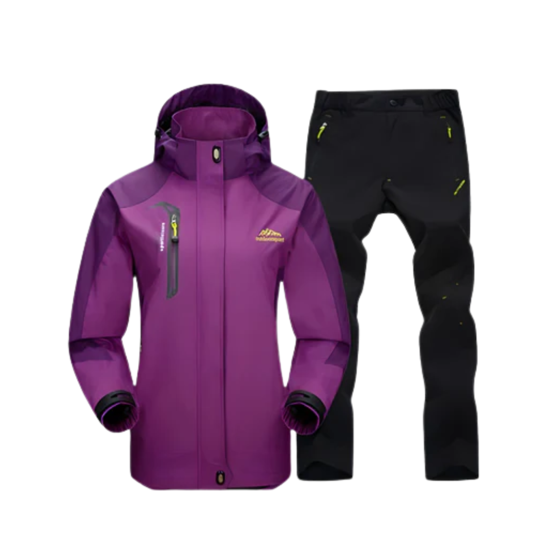 Women's Softshell Jacket & Pants Set - Windproof & Water-Repellent - Hooded