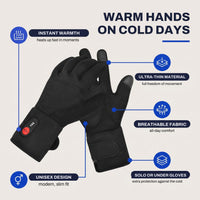 Heated Gloves - Ultra-Thin Glove Liners - 3 Heat Settings