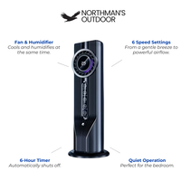 Tower Fan & Humidifier – USB Powered, 6 Speeds & 6-Hour Timer