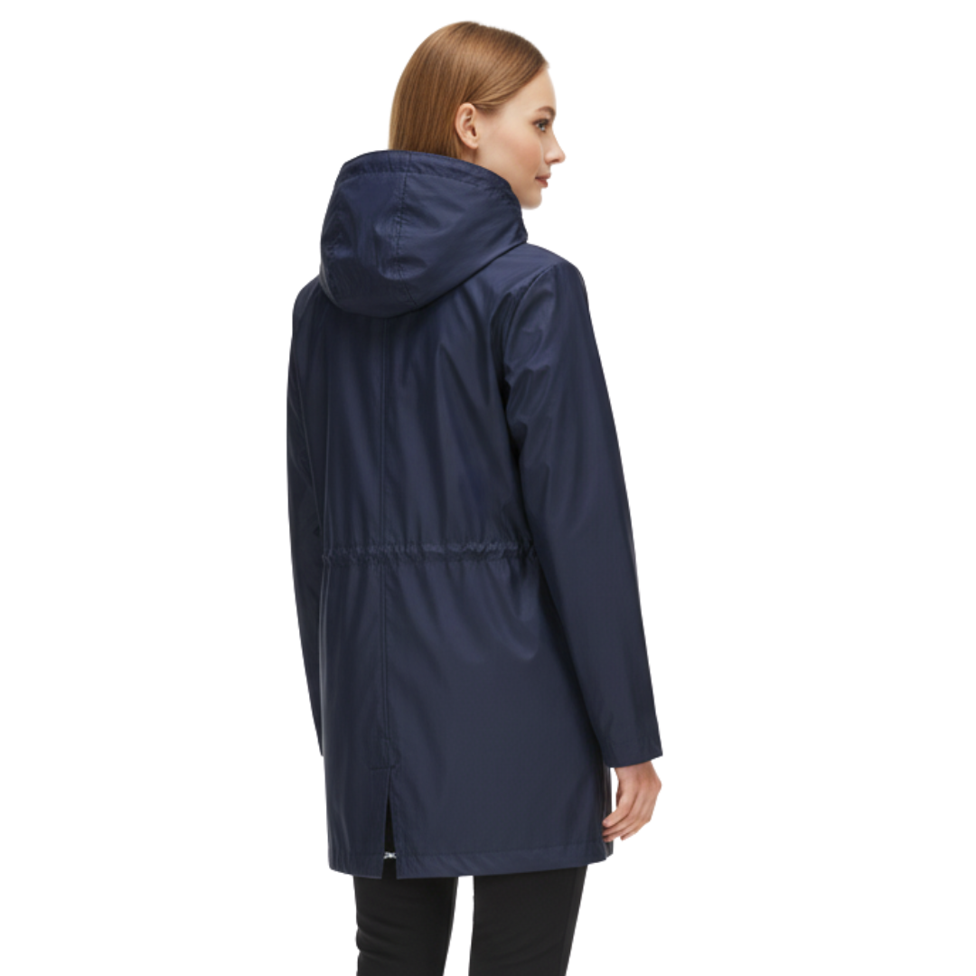 Women's Raincoat with Hood - Waterproof & Lightweight - Adjustable Waist