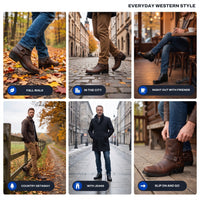 Men's Harness Boots - Short Western Boots - Slip-On with Buckle Strap