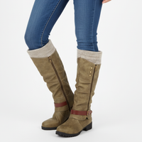 Womens Winter Boots - Knit Cuff Mid Calf Slouch Boots - Warm Lined Side Zip