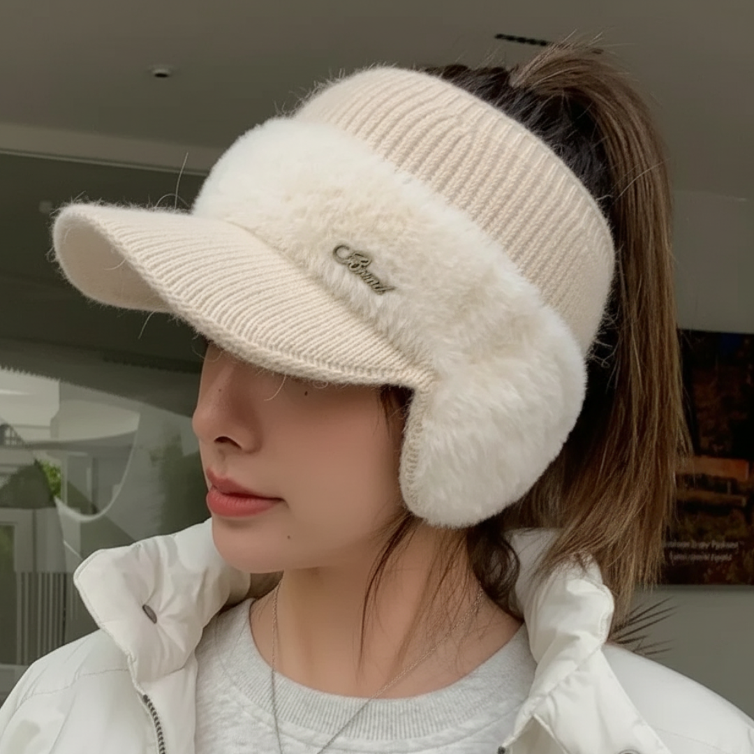 Winter Beanie - Built-In Ear Warmers - Ponytail Opening