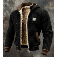 Mens Winter Jacket - Sherpa Lined Hooded Quilted Zip-Up - Wind Resistant
