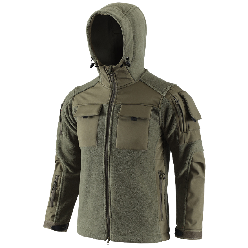 Men's Fleece Jacket - Hooded Tactical Softshell - Camo & Solid Colors