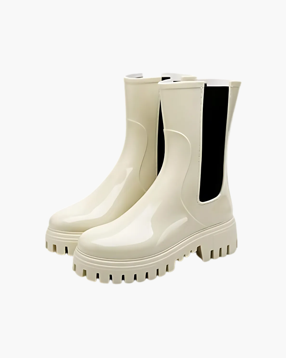 Women's Rubber Rain Boots - Chelsea Style Slip-On - Non-Slip Lug Sole