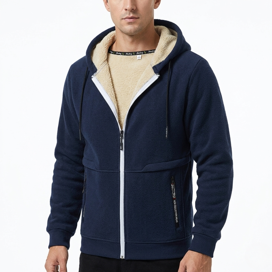 Kapuzenjacke Herren grau mit Sherpa-Futter und Zipper