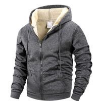 Men's Fleece Jacket with Hood - Sherpa Lined & Windproof - Full Zip