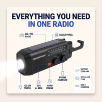 Wind Up Radio with Torch - Hand Crank & Solar Emergency Radio - SOS Alarm