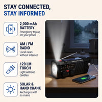 Wind Up Radio with Torch - Hand Crank & Solar Emergency Radio - SOS Alarm