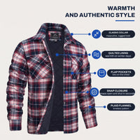 Flannel Jacket for Men - Quilted Lined Plaid Shirt Jacket - Snap Front