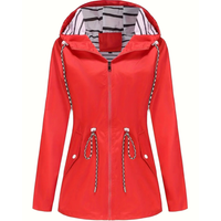 Women's Raincoat with Hood - Waterproof & Lightweight - Adjustable Waist