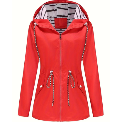 Women's Raincoat with Hood - Waterproof & Lightweight - Adjustable Waist