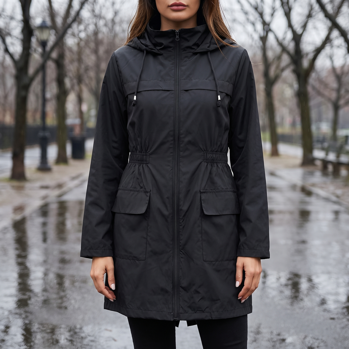 Women's Rain Jacket with Hood - Lightweight & Water-Repellent - Tailored Fit