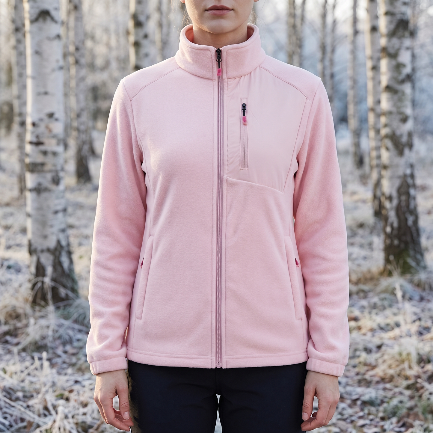 Fleecejacke Damen - Stehkragen mit Reißverschluss - Drei Reißverschlusstaschen
